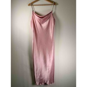 Bebe Pink Satin Cowl Neck Pearl Strap Slip Dress Size M